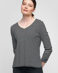 T-shirt rayé à manches longues -Black |CS25-301