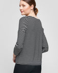 T-shirt rayé à manches longues -Black |CS25-301