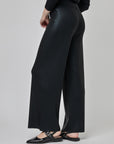 Pantalon tricot large sans poches à taille élastique avec tissu enduit CF25-100