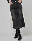 Jupe en denim devant et nylon derrière avec panneaux latéraux évasés | CF25-204 -Noir
