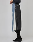 Jupe en denim devant et nylon derrière avec panneaux latéraux évasés | CF25-204 - Blue Denim