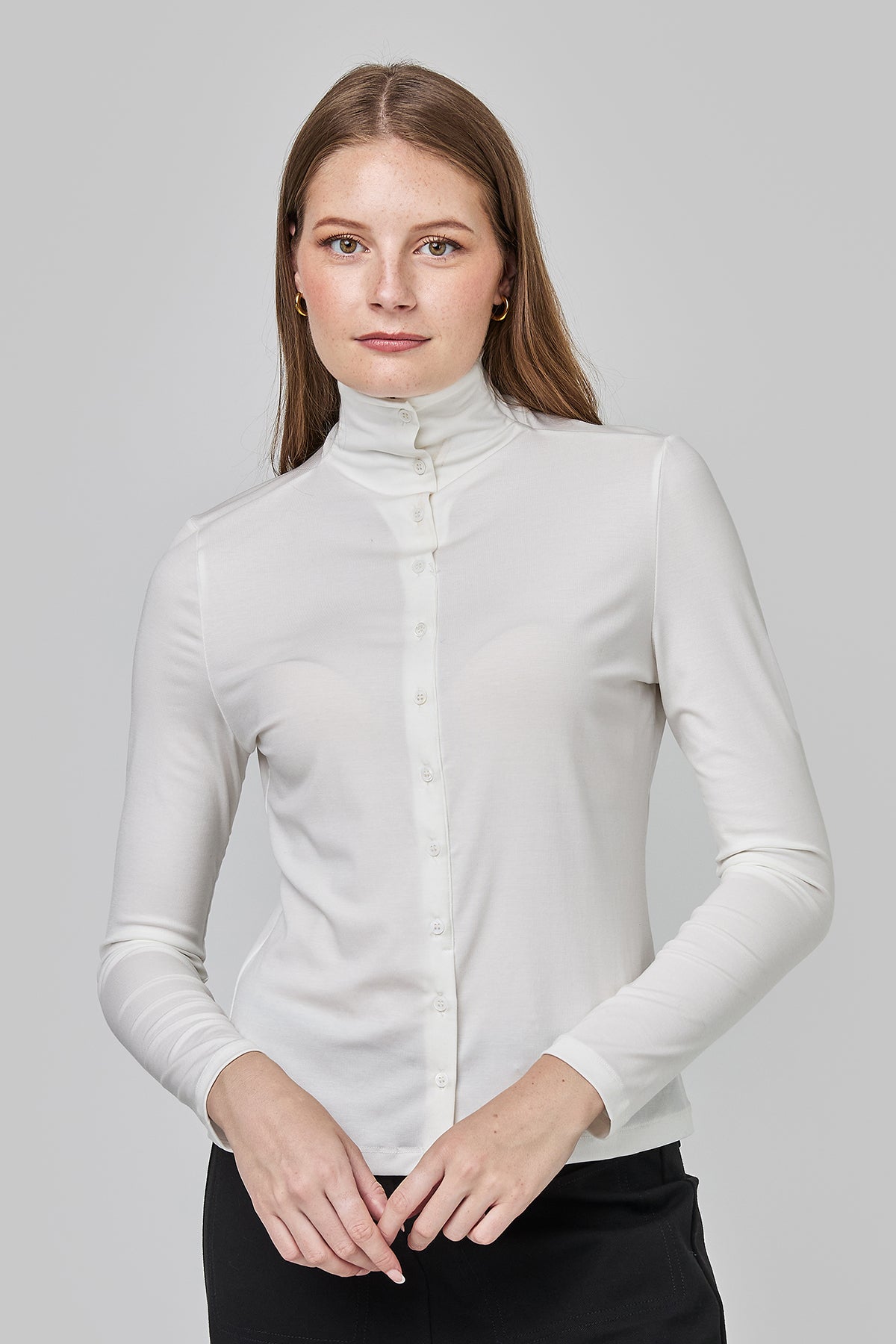 Button-down mock neck top | CF25-312 - Milk