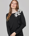 Haut à manches longues fleuri avec lien décoratif | CF25-316- Noir