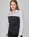 Chemise bicolore avec drapé au buste | CF25-600 - Blanc et noir