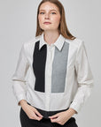 Chemise à empiècements avec insert en maille texturée | CF25-605- Blanc