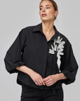 Chemise empiècement florale avec poignets élastiques et poches | CF25-606 - Noir