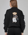 Sweat bomber zippé avec manches froncées et appliqué au dos| CF25-702