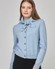 Cardigan ajusté à col rond avec foulard intégré | CF25-900 - Sky