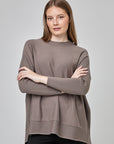 Chandail oversize à col rond et manches ajustées | CF25-927 -Taupe mixte
