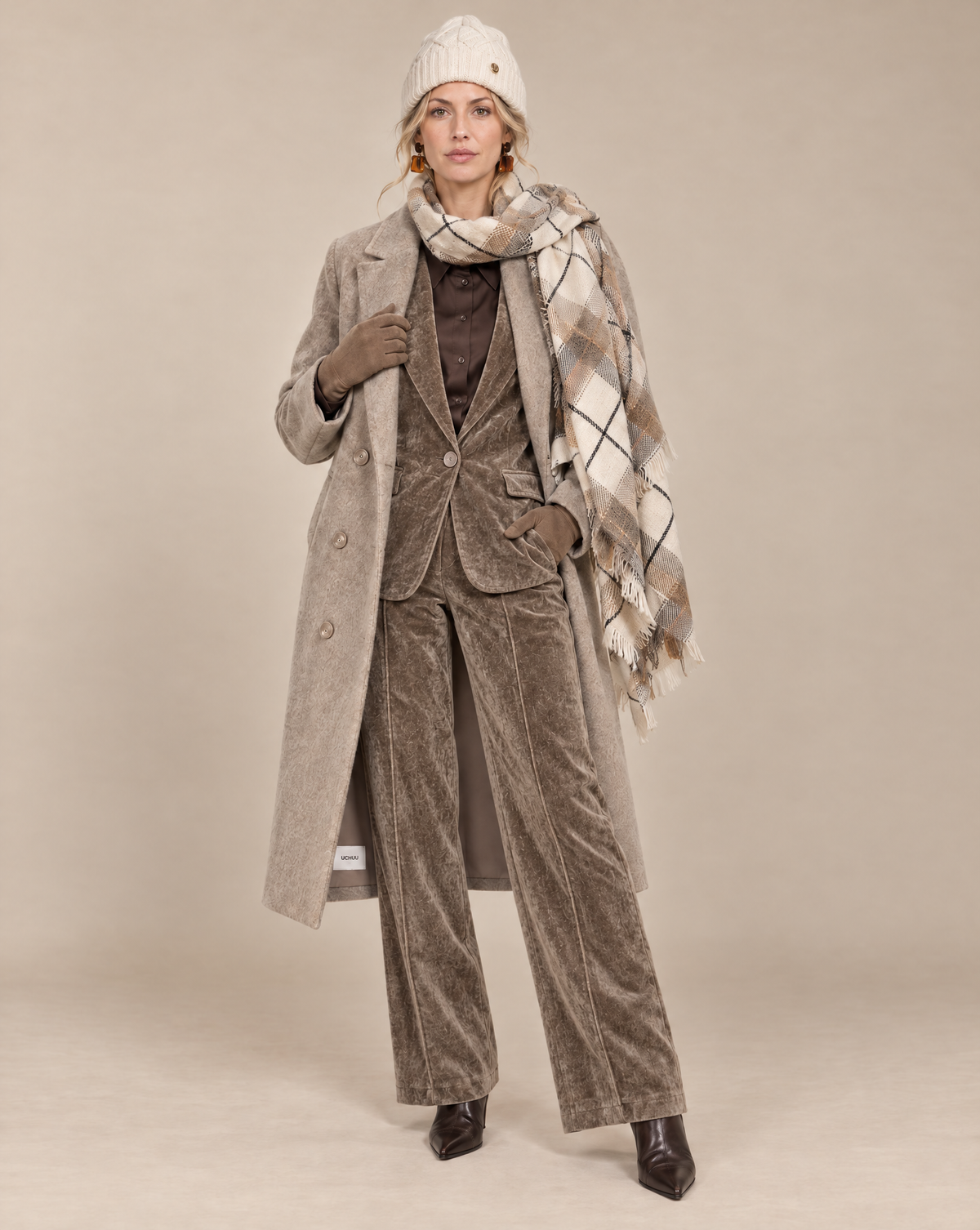 Veston en velours panné- taupe