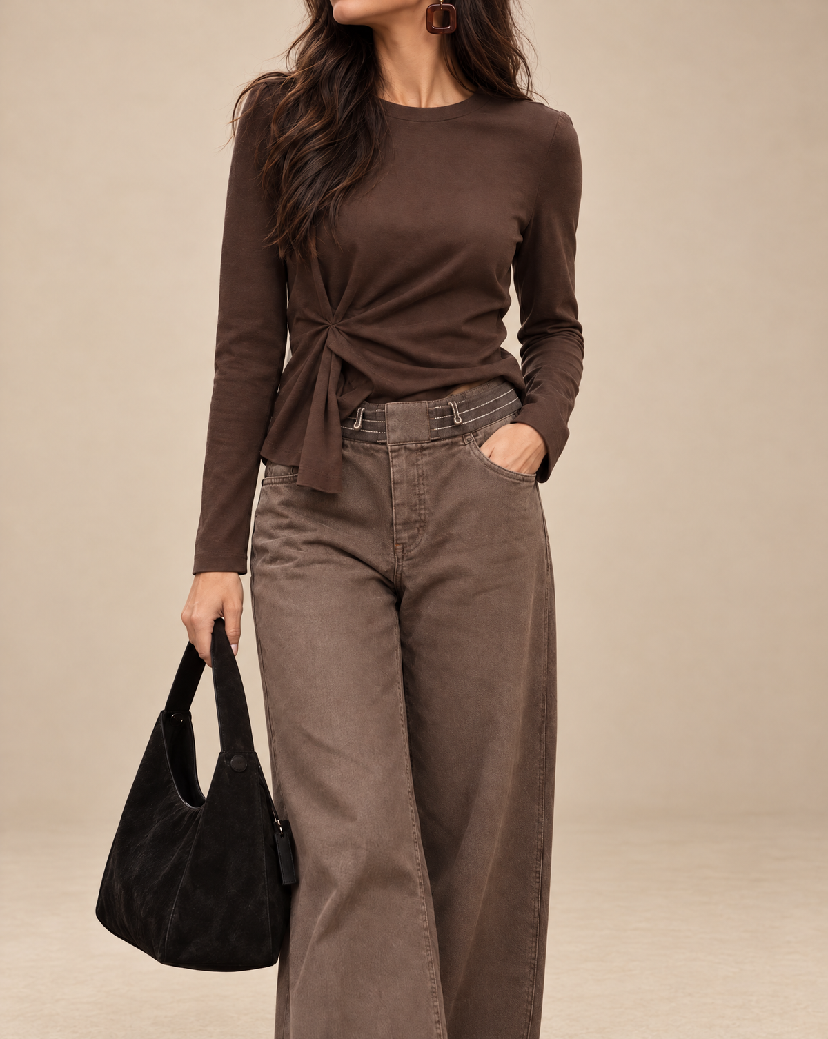 Wide-leg comfort trousers - sand