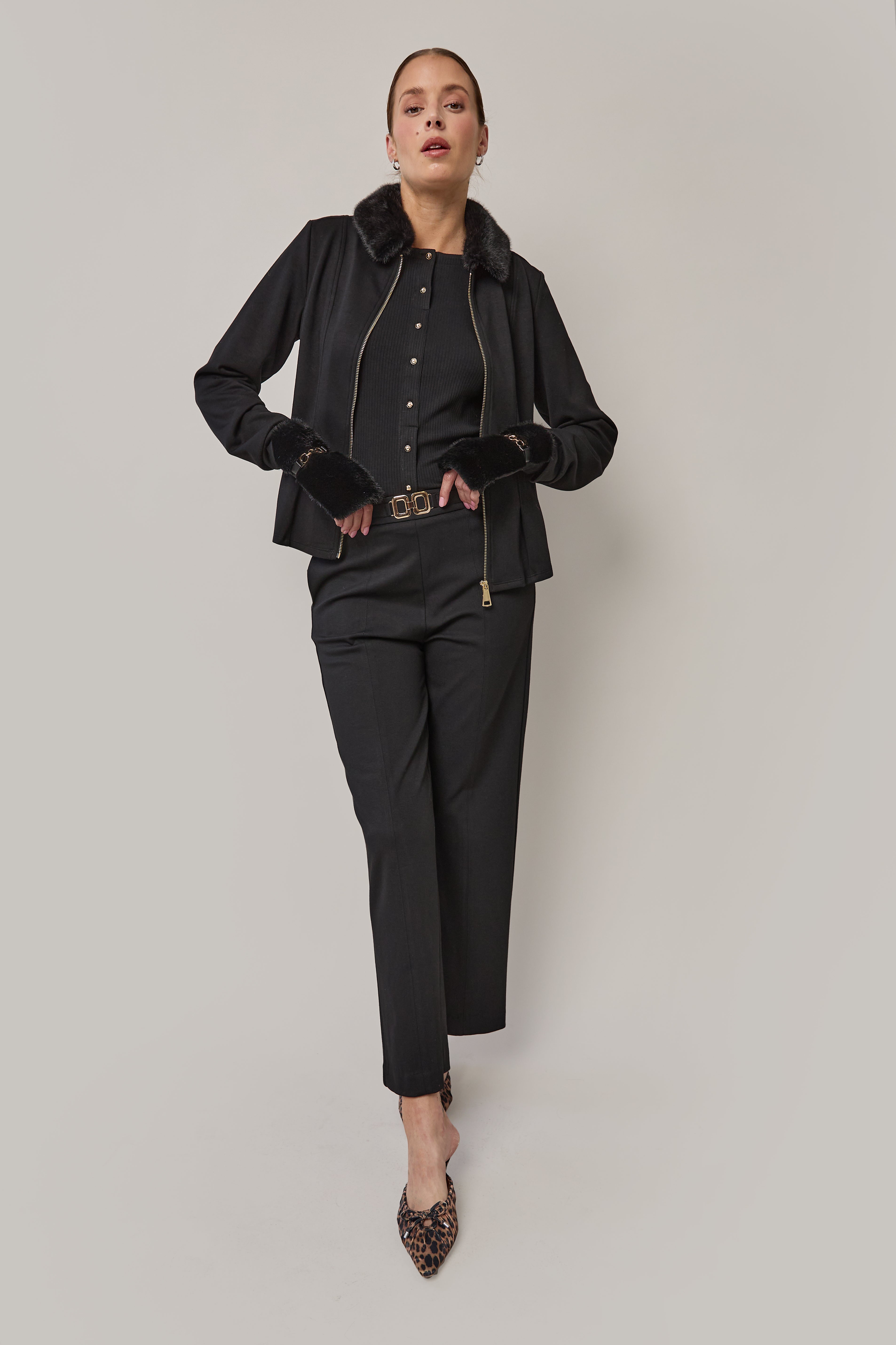 Pantalon jambe large boucle avant - Noir