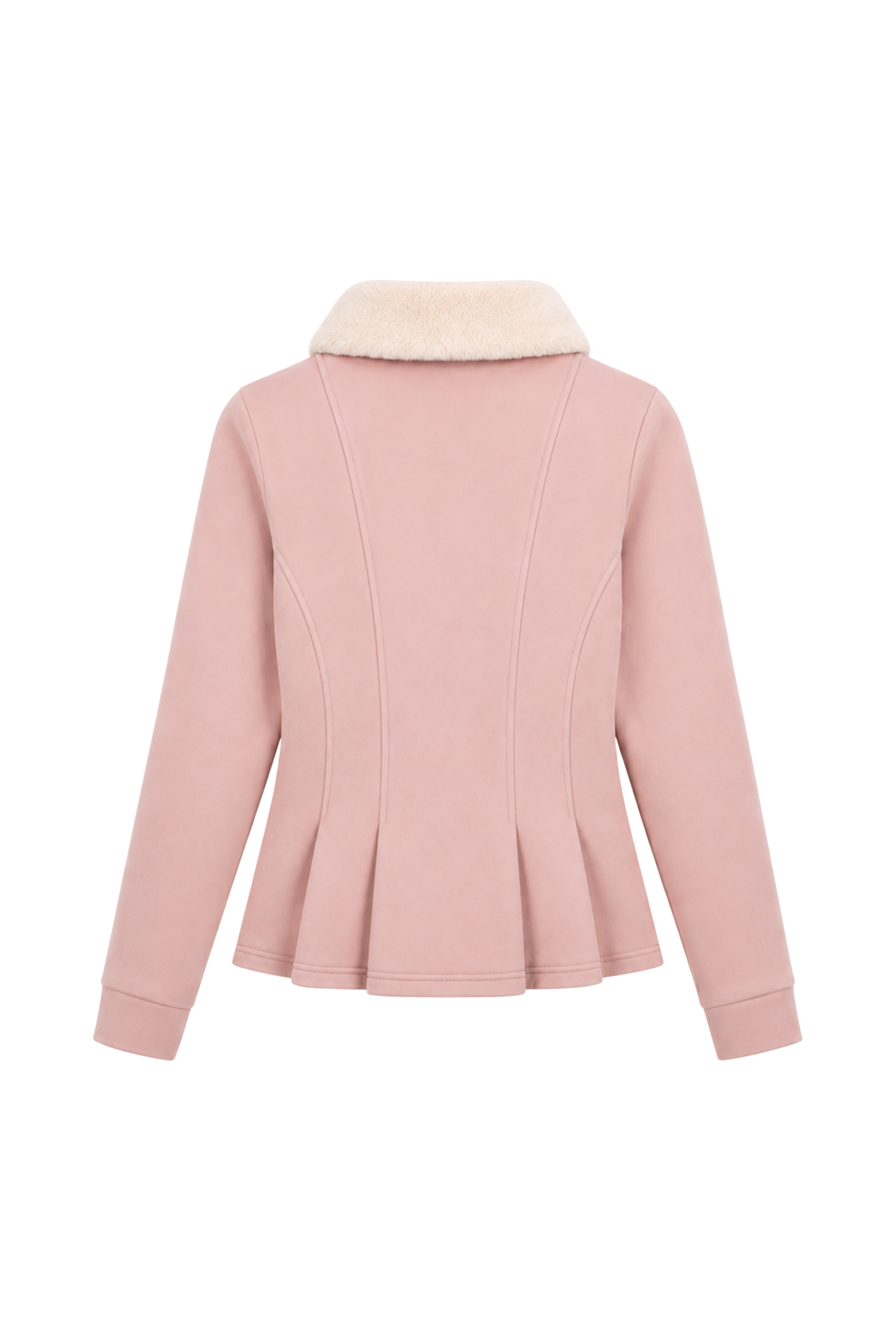 Veste péplum col fourrure amovible - Rose