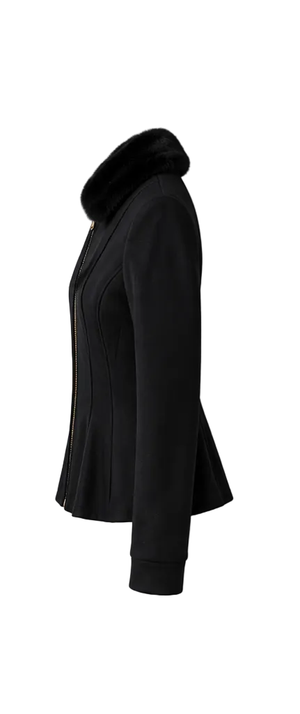 Veste péplum col fourrure amovible - Noir