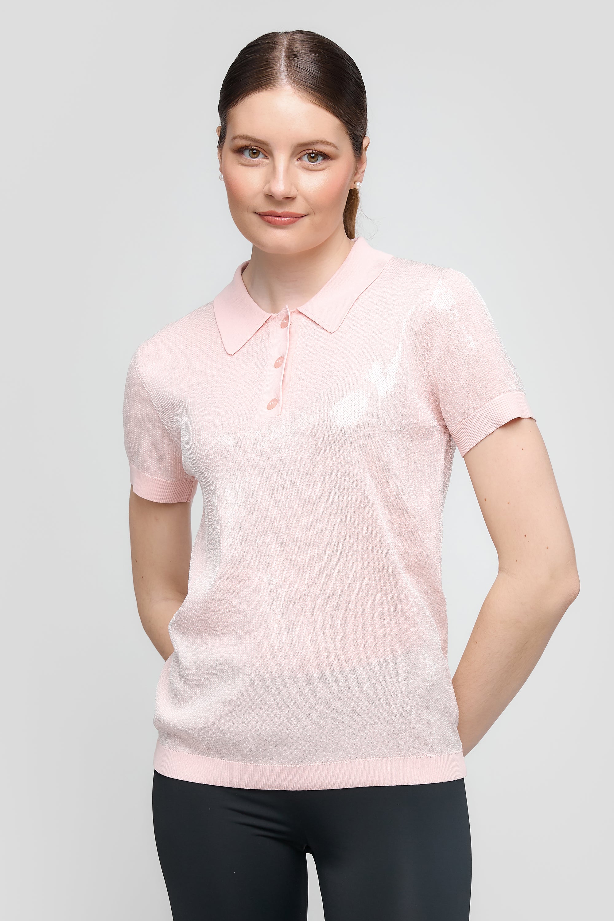 Polo à manches courtes avec sequins -Rose Claire |CS25-300S
