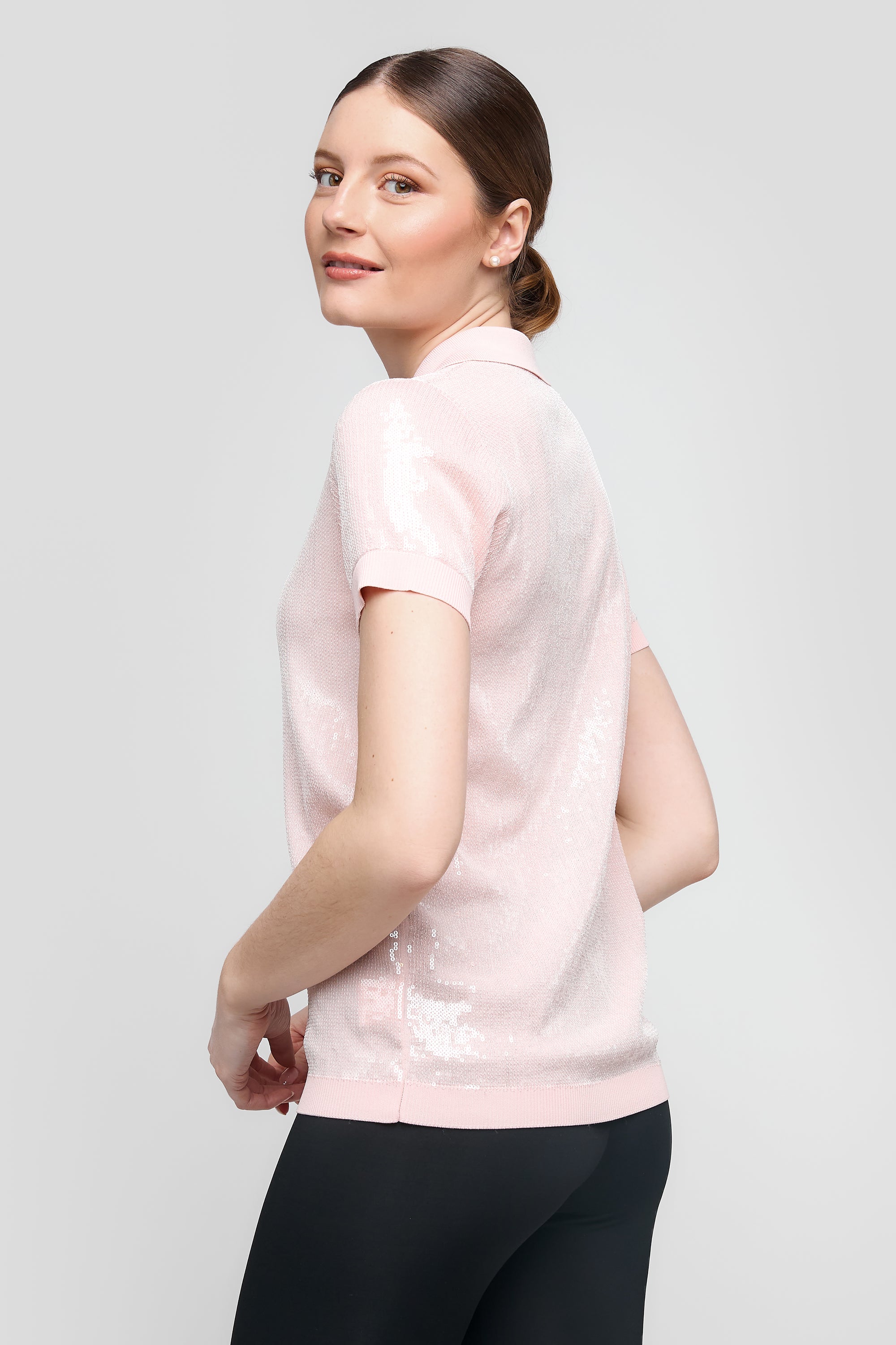 Polo à manches courtes avec sequins -Rose Claire |CS25-300S