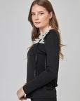 Floral Long Sleeve Top with Decorative Tie | CF25-316- Black