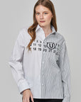 Two-tone shirt with stripes and graphic pattern | CF25-603