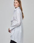 Tunique boutonnée de perles avec détail froncé à la taille | CF25-615 -Blanc/Perle
