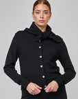 Fitted crew neck cardigan with integrated scarf | CF25-900 - Black