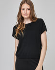 3/4 sleeves with round neck and ribbed trim | CF25-920 - Black