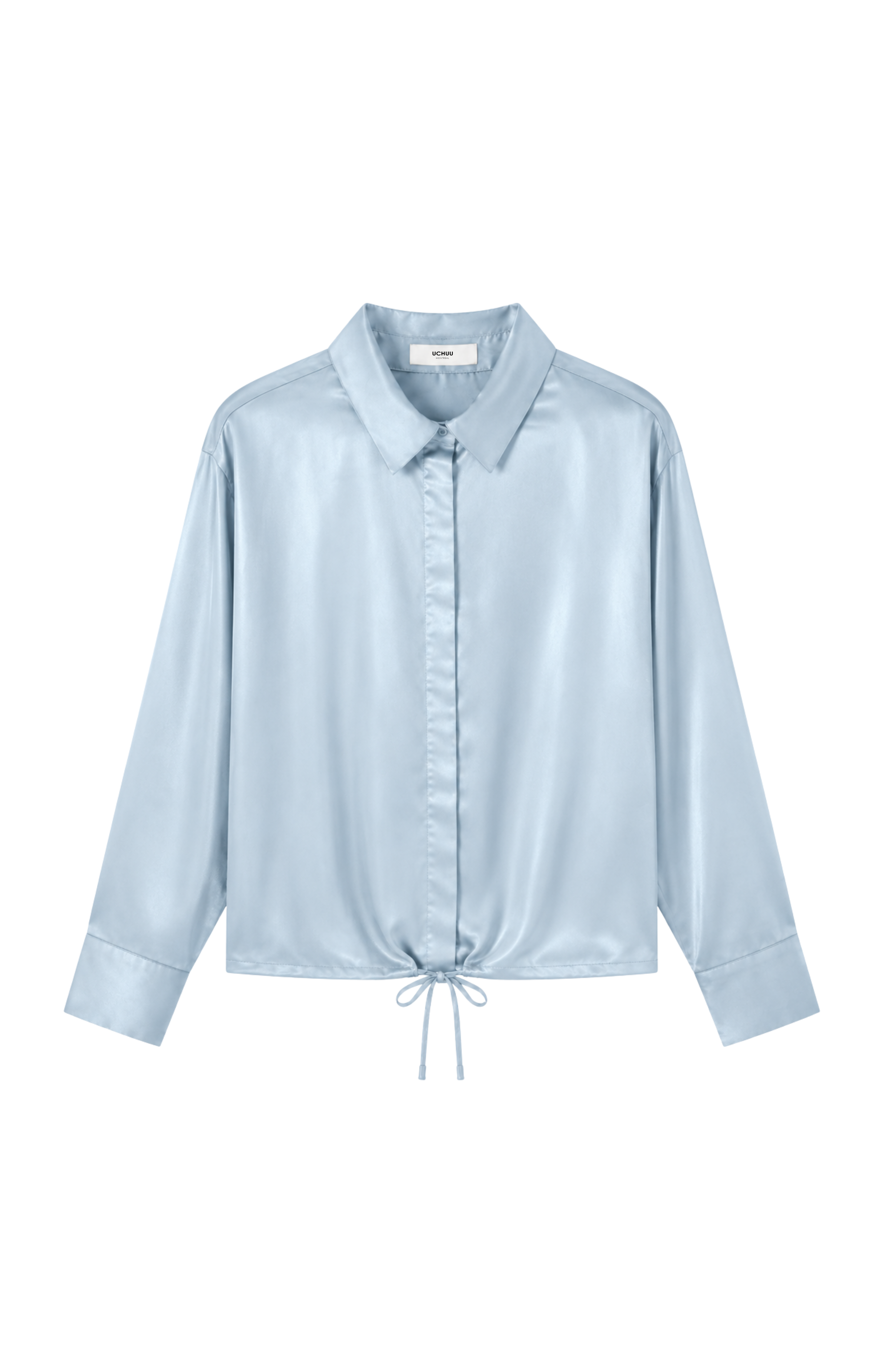 Chemise courte en satin - Bleu