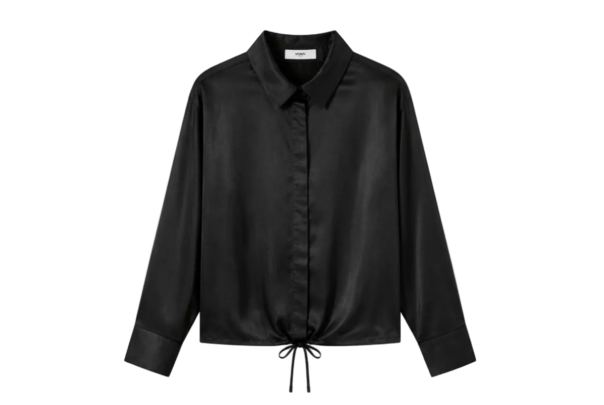 Satin Cropped Shirt - Black