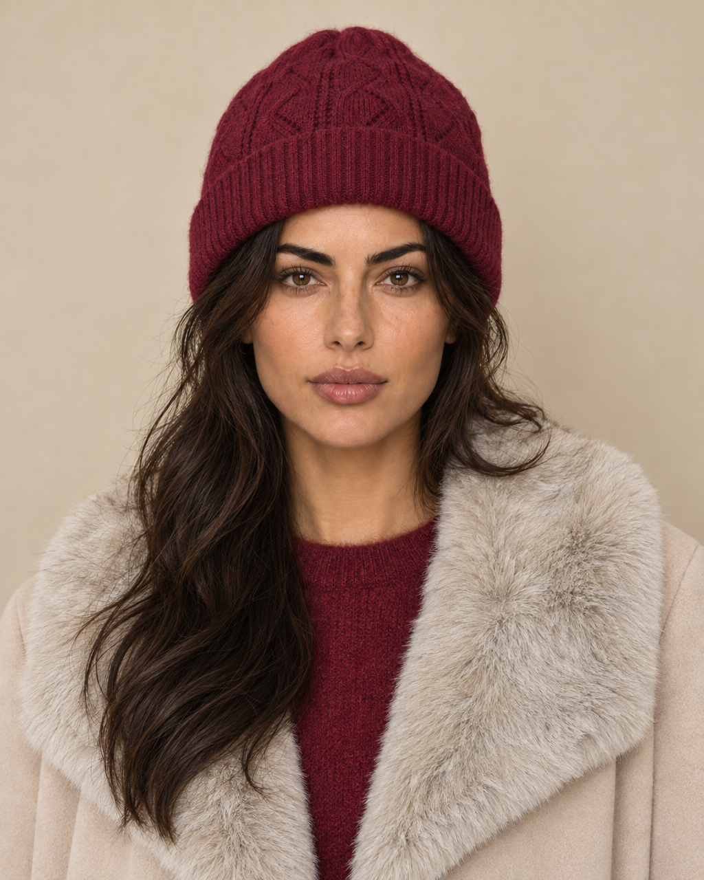Tuque en maille pointelle- Aubergine