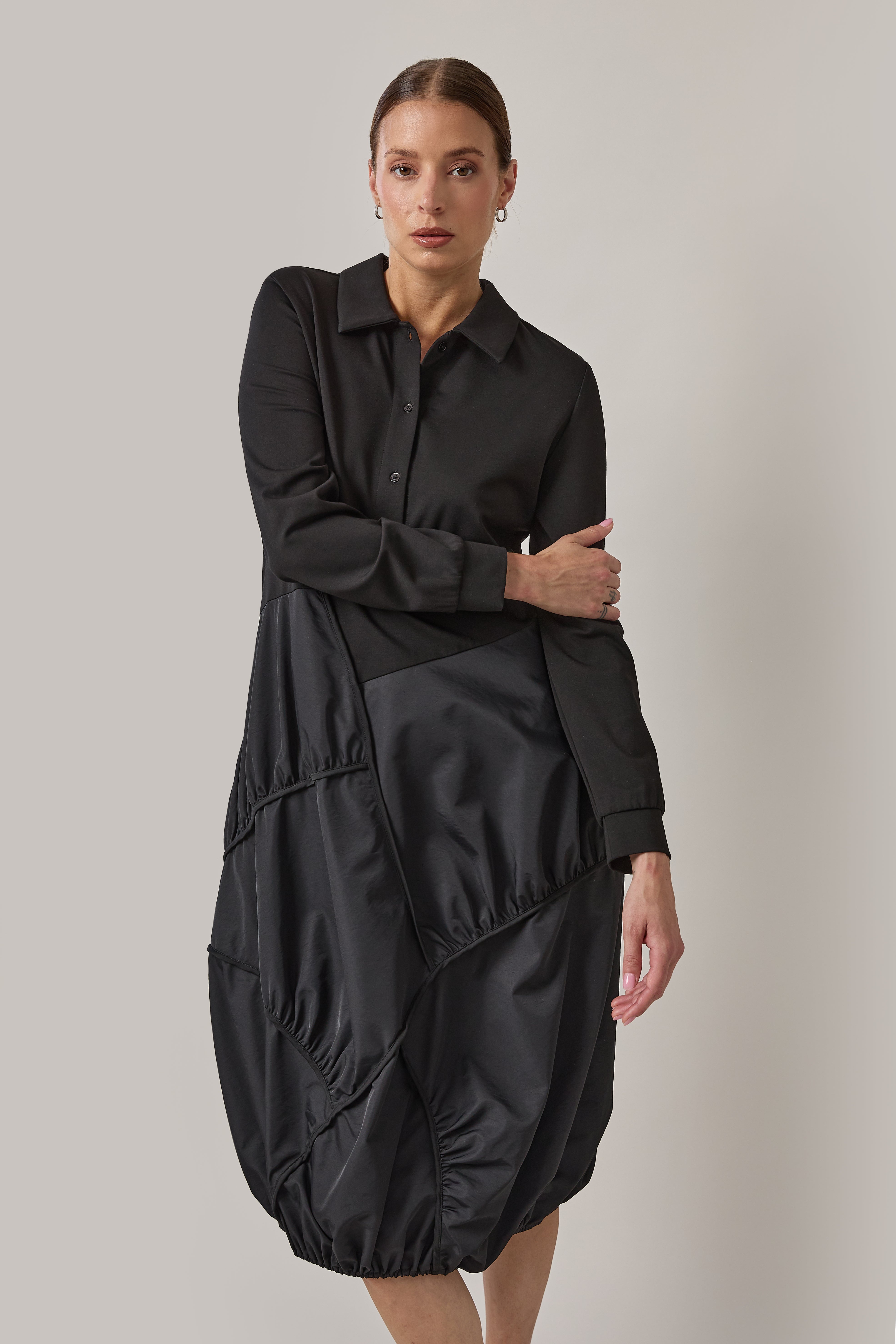 Robe longue à empiècement nylon - Noir
