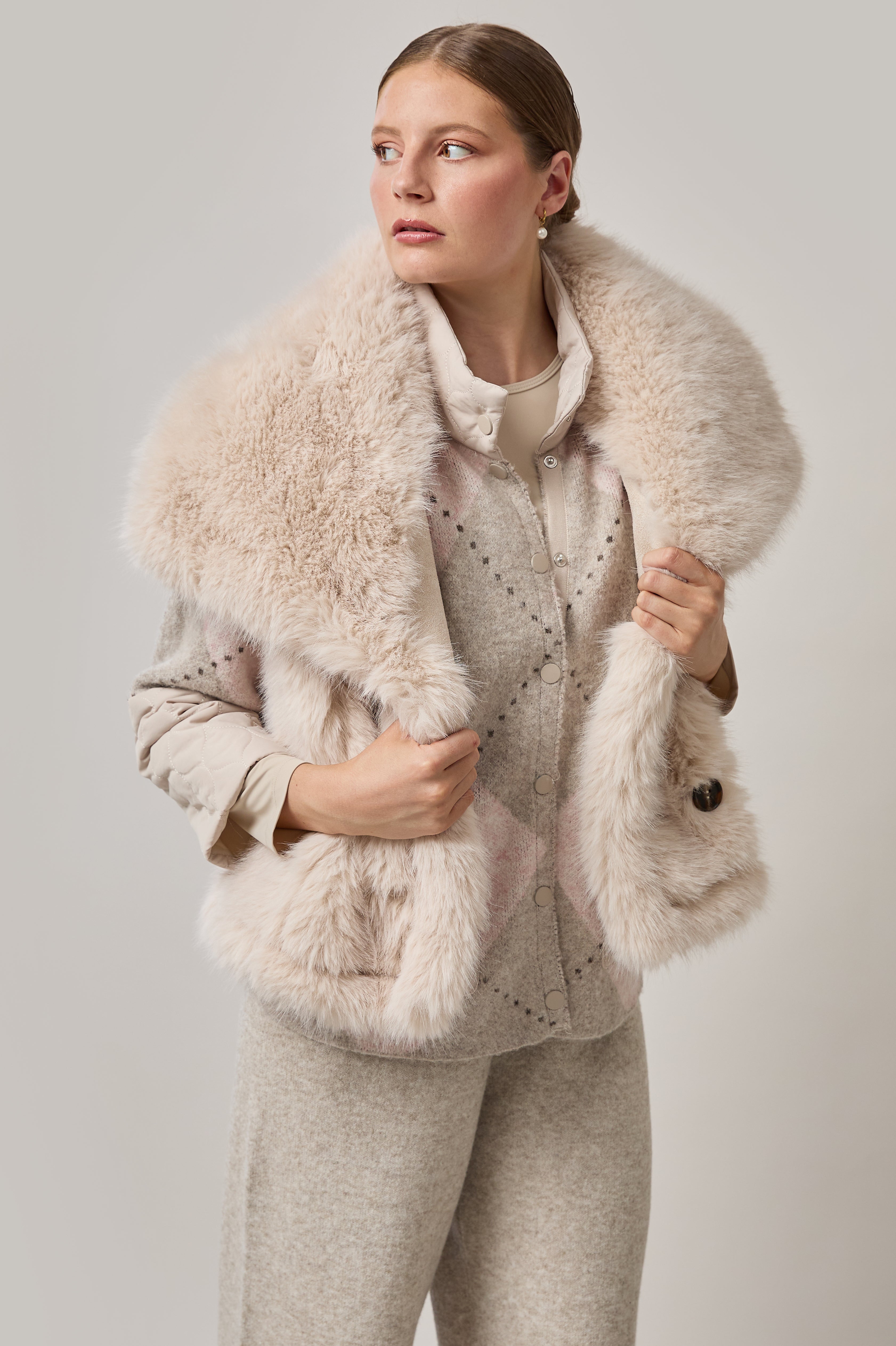 Veste argyle manches nylon - Rose