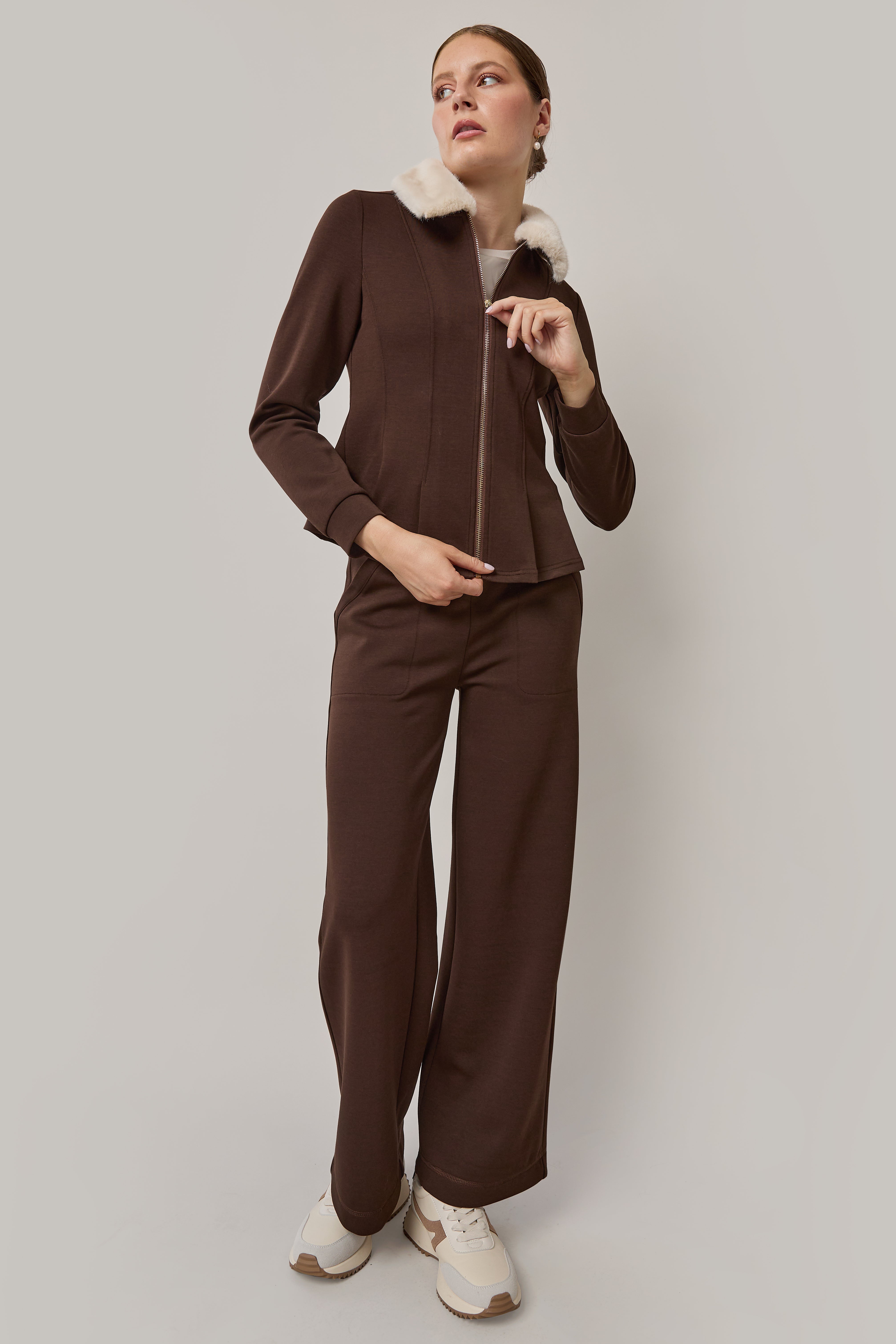 Veste péplum col fourrure amovible - Coco