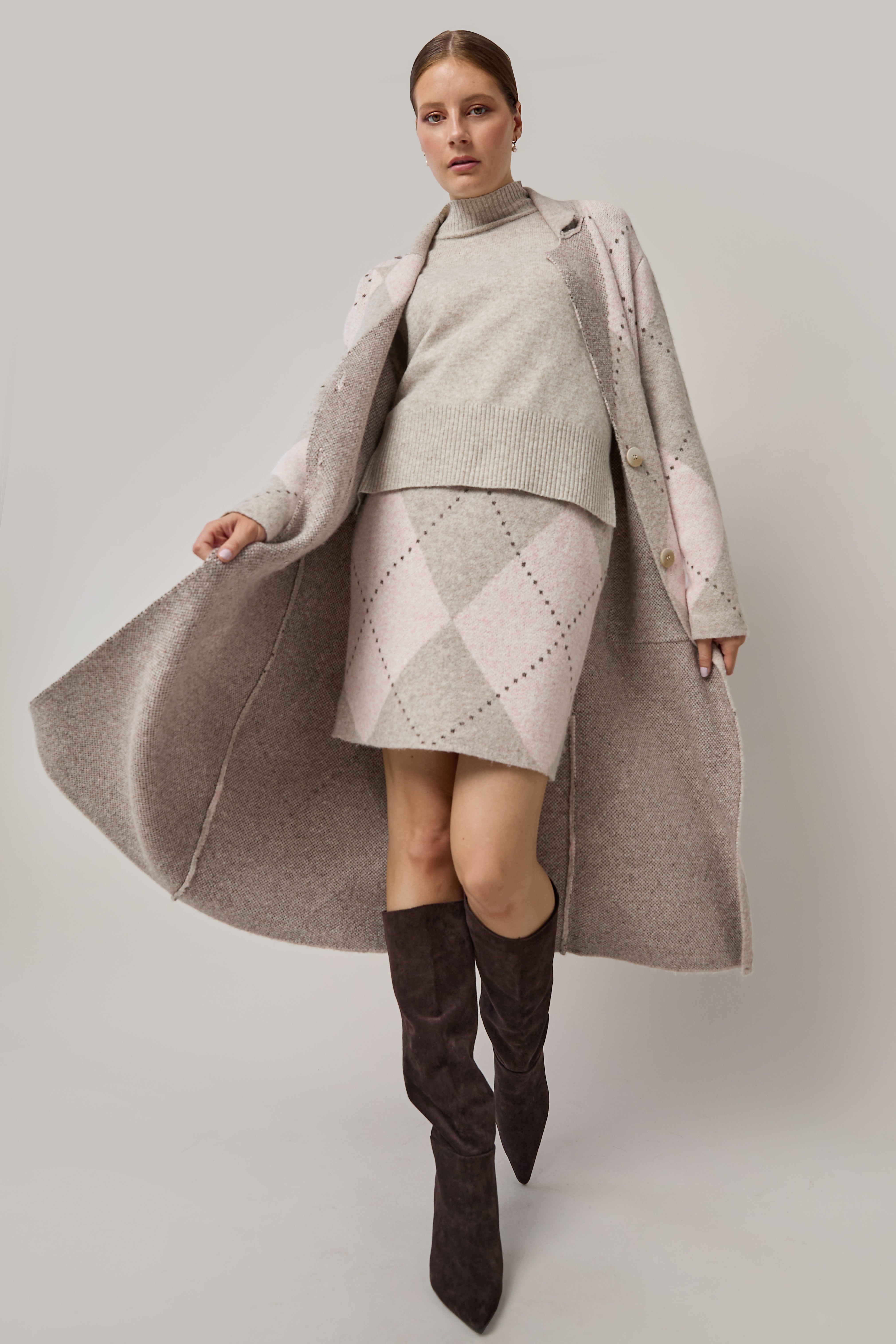 Jupe en tricot argyle - Rose
