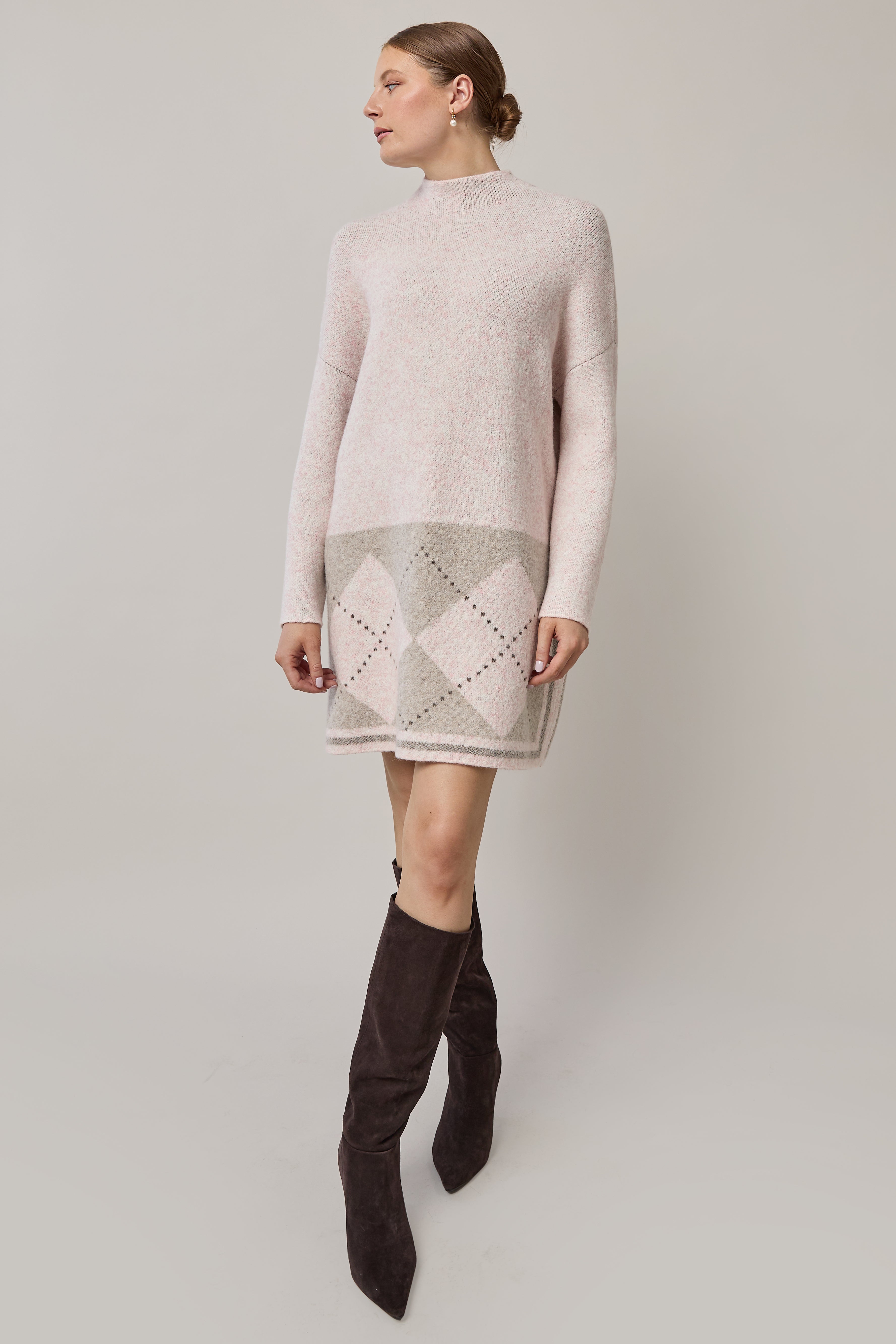 Chandail long col montant - Rose