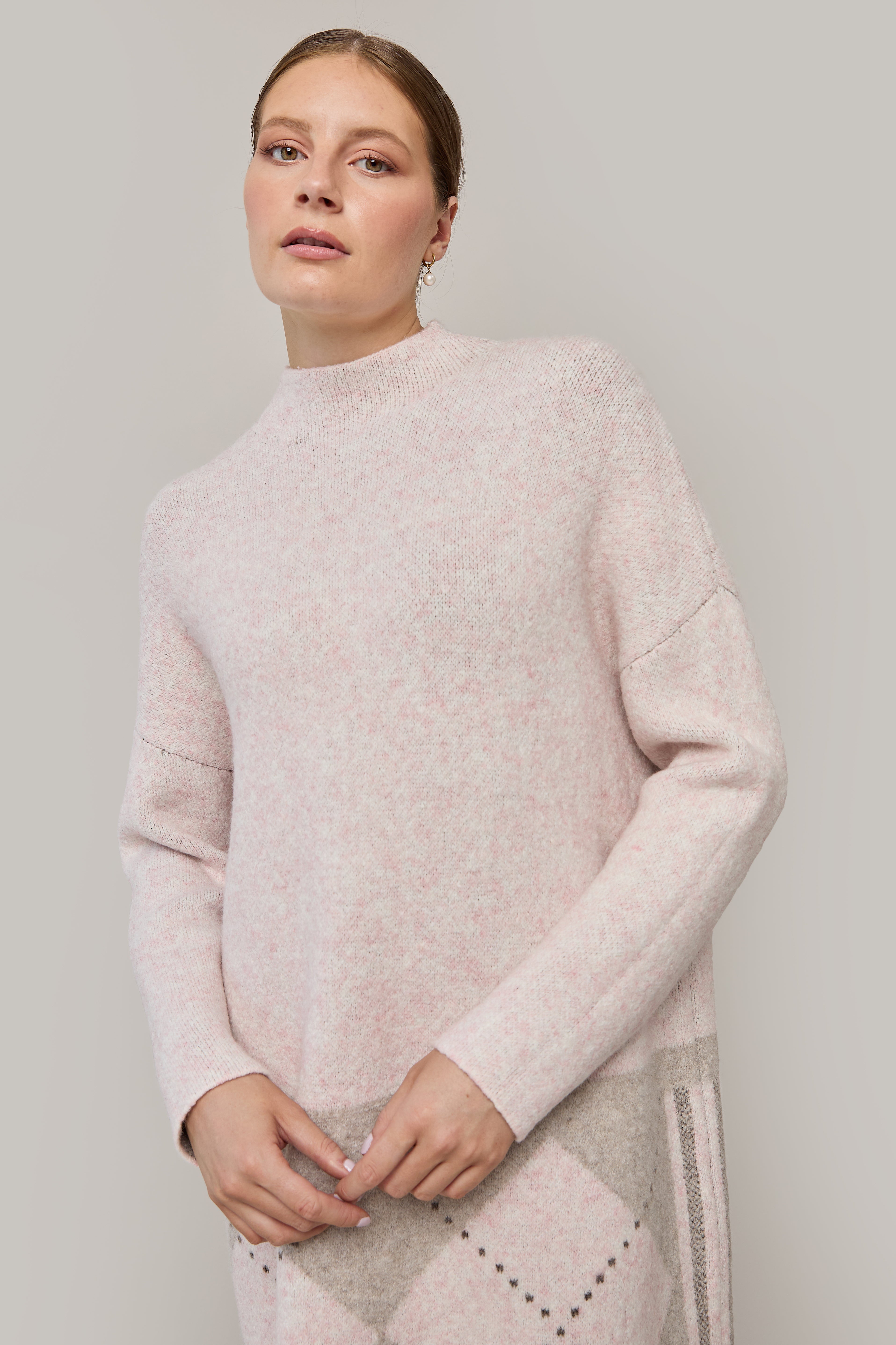 Chandail long col montant - Rose