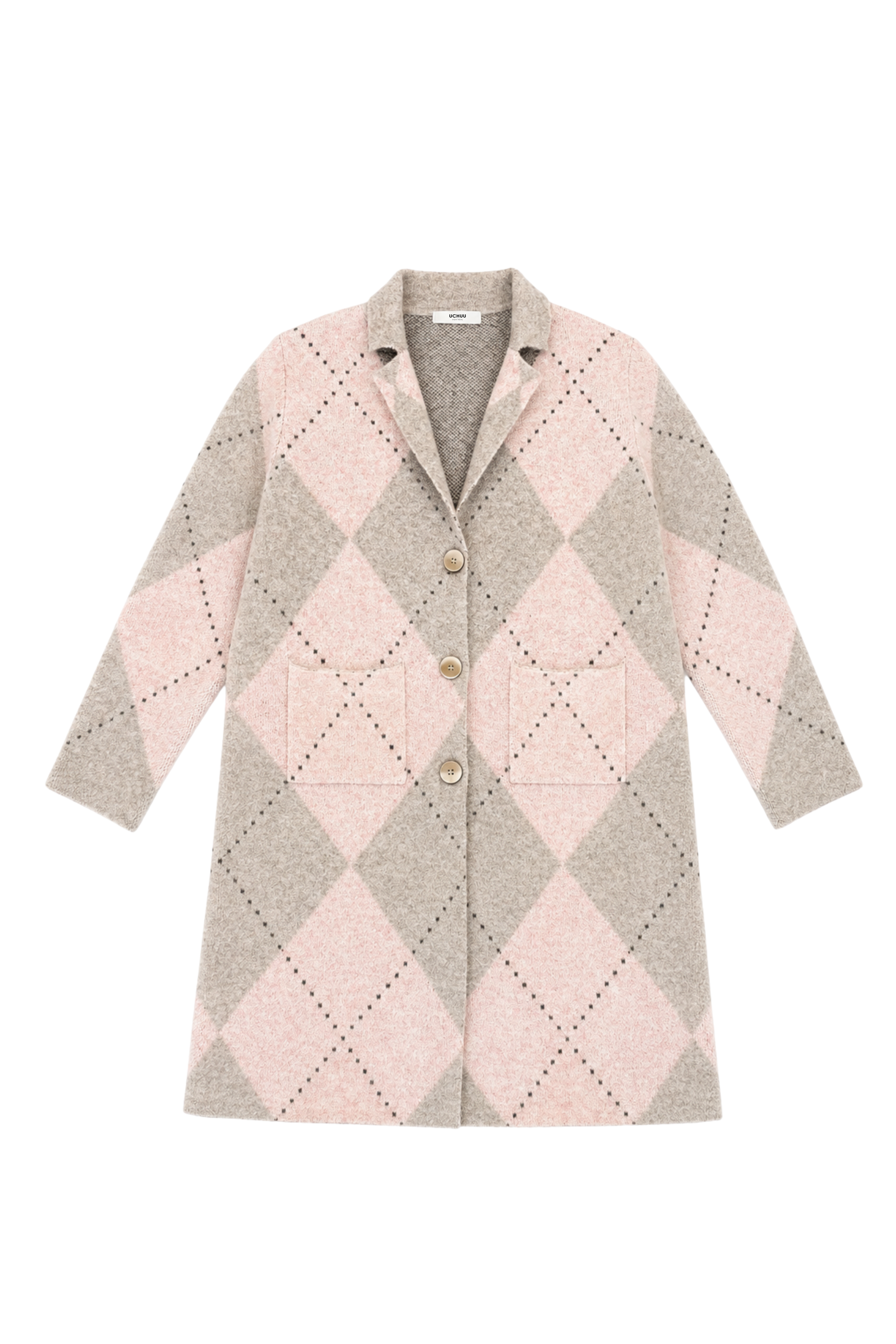 Long Argyle Cardigan - Pink