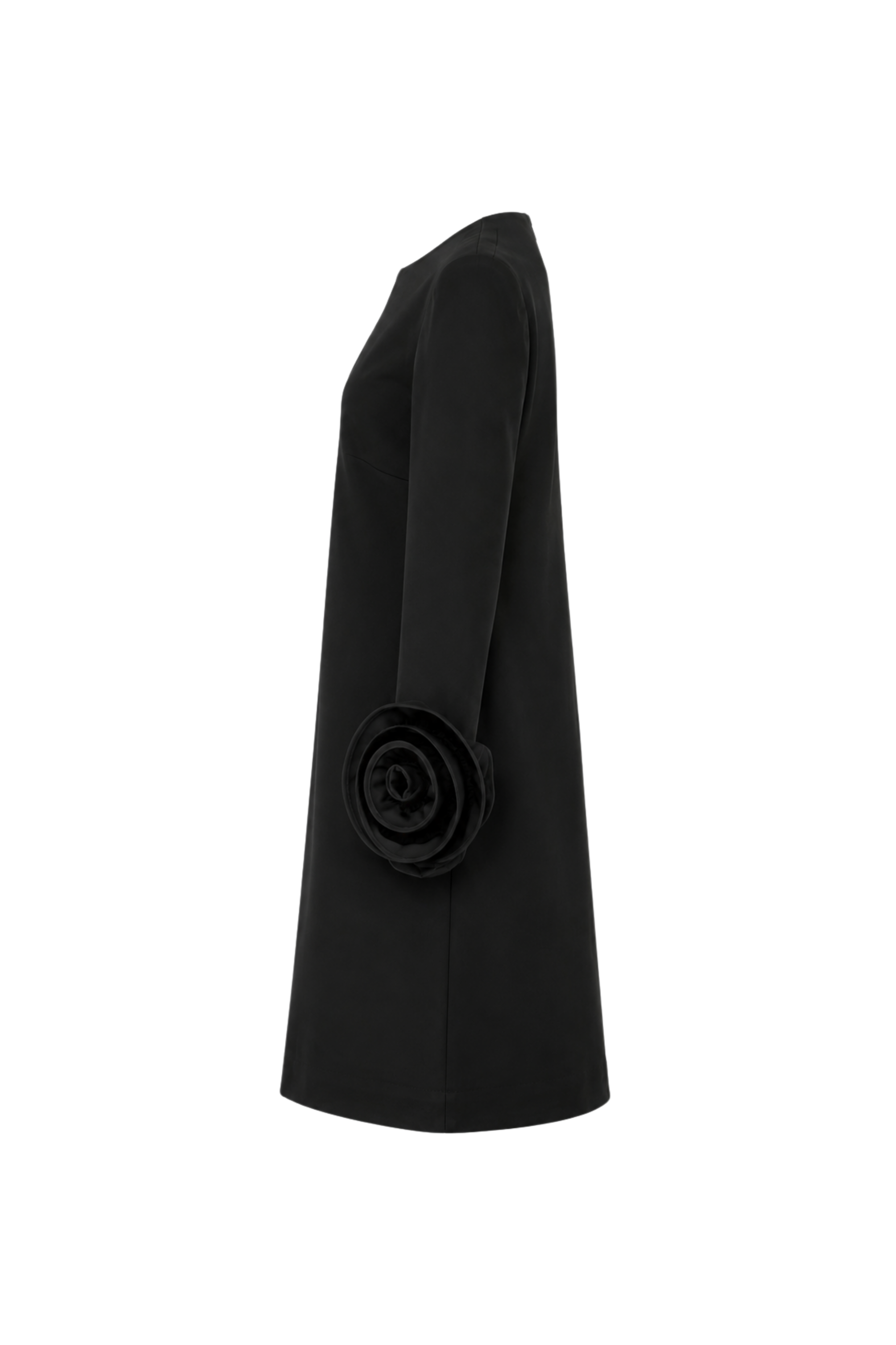 Robe manches roses bas plissé - Noir