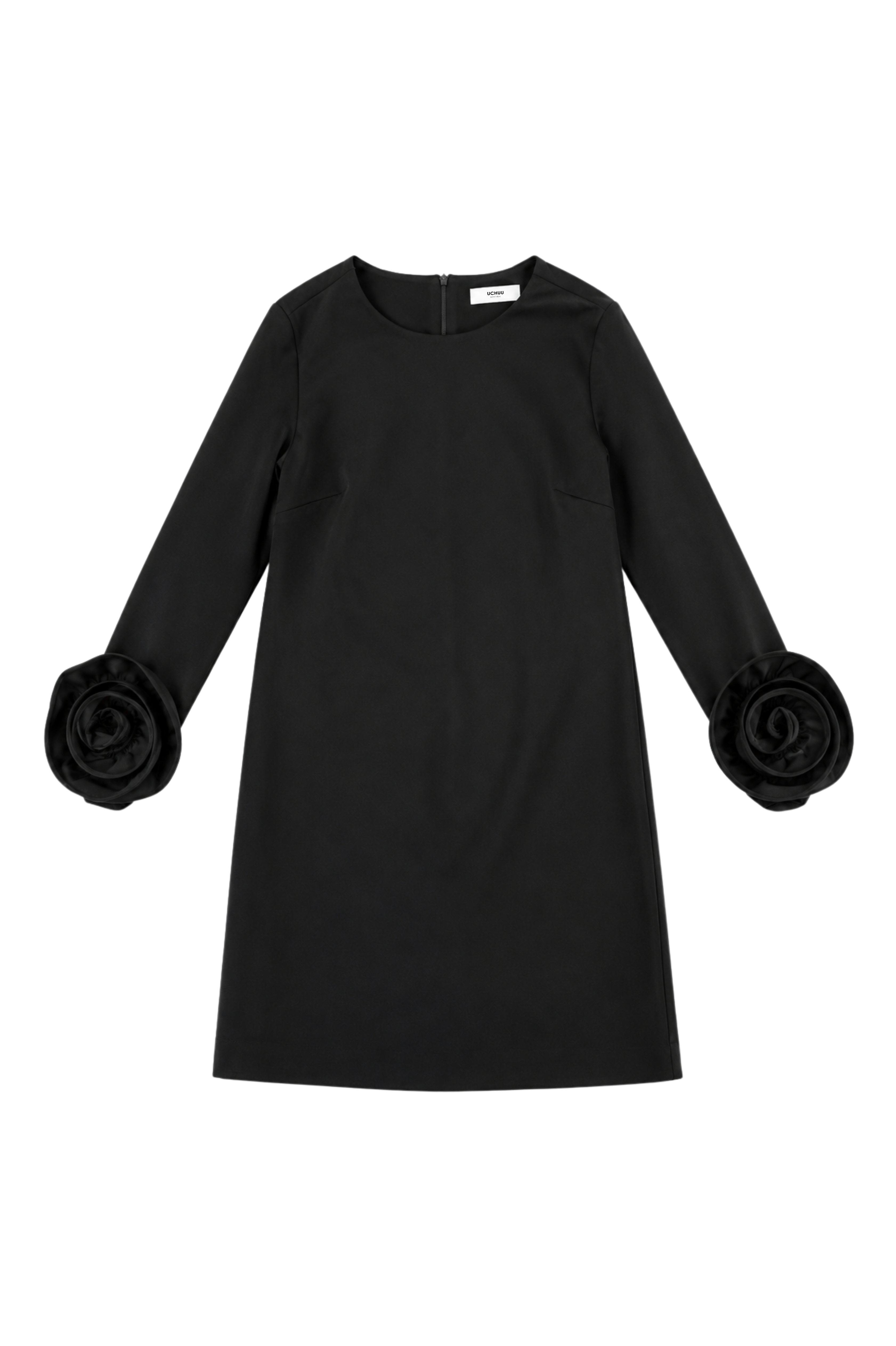 Robe manches roses bas plissé - Noir