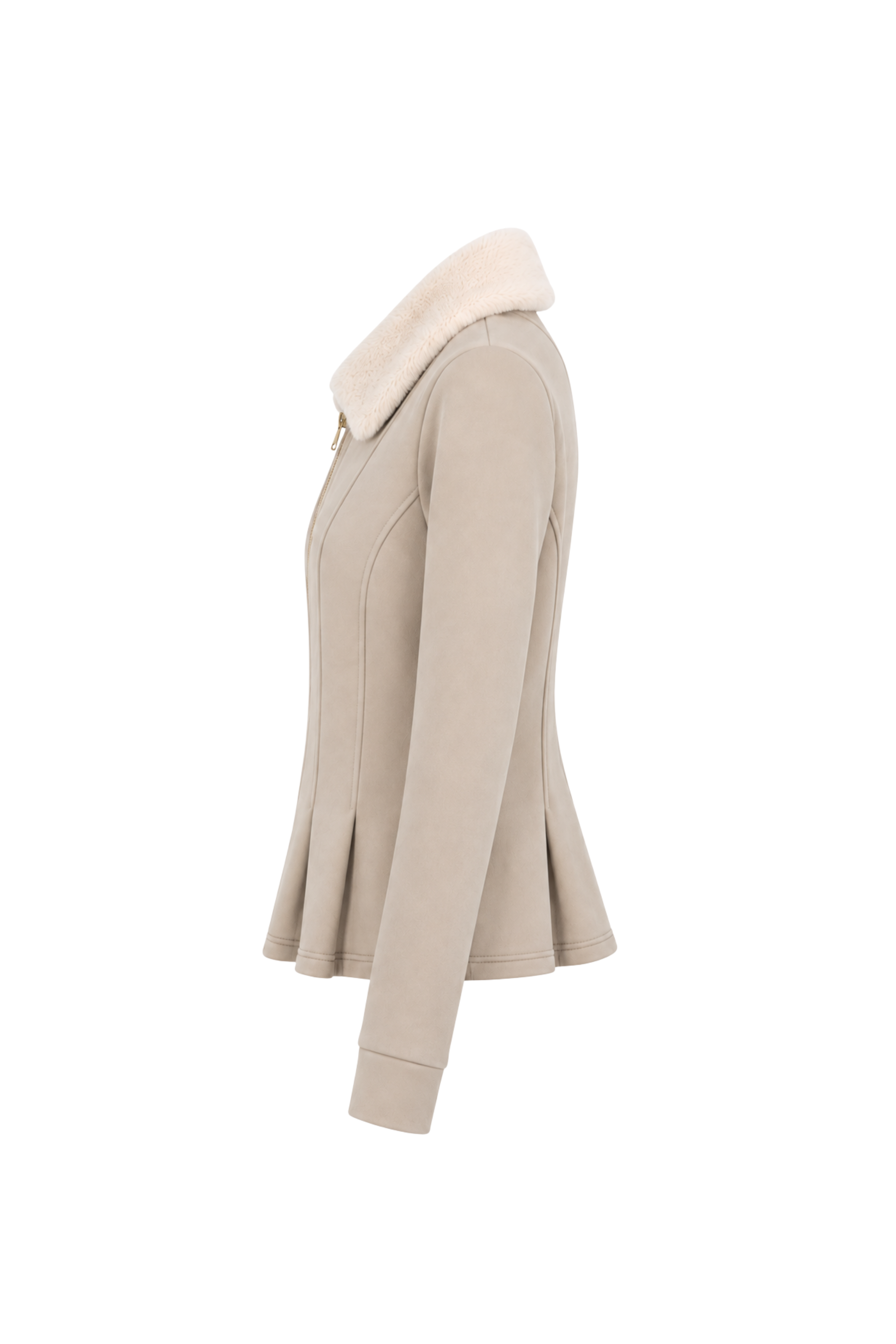 Veste péplum col fourrure amovible - Sable