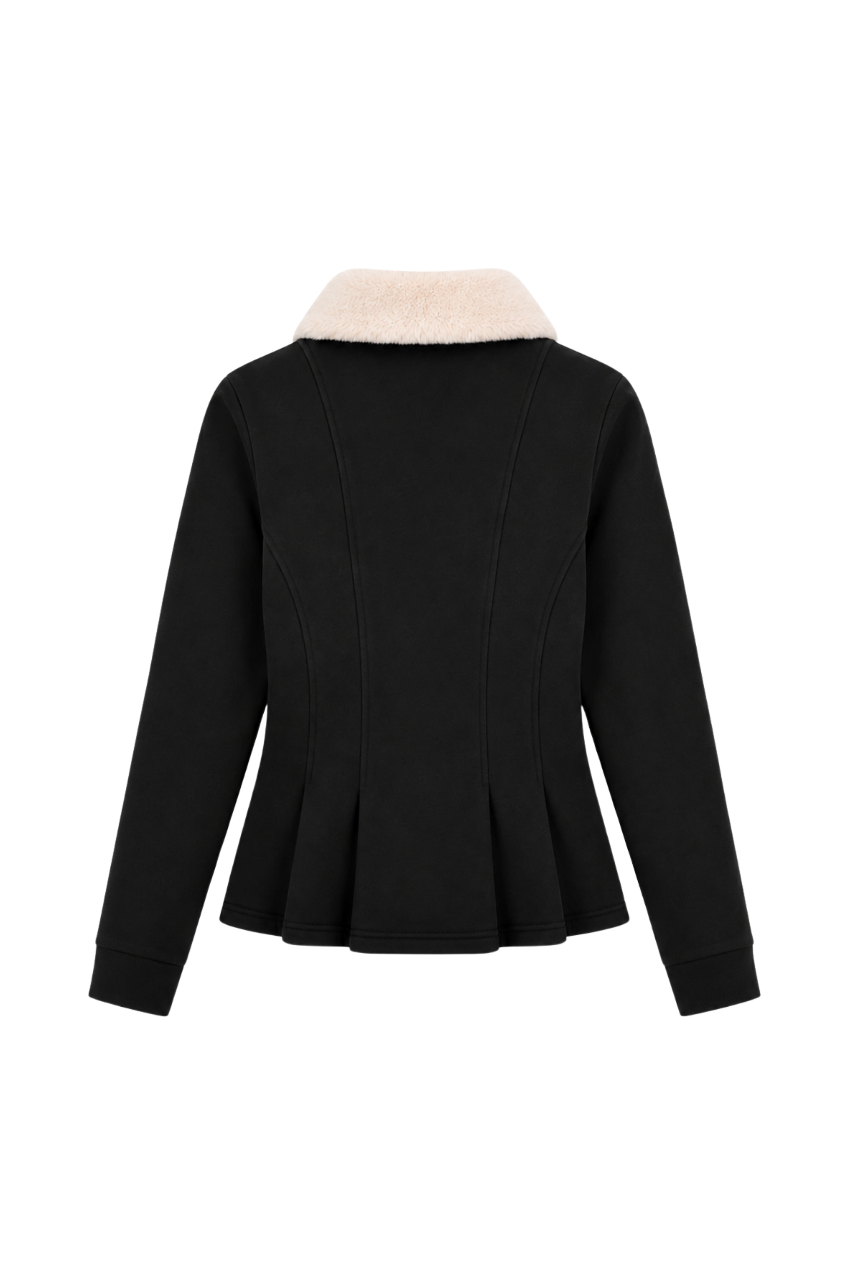 Veste péplum col fourrure amovible - Noir