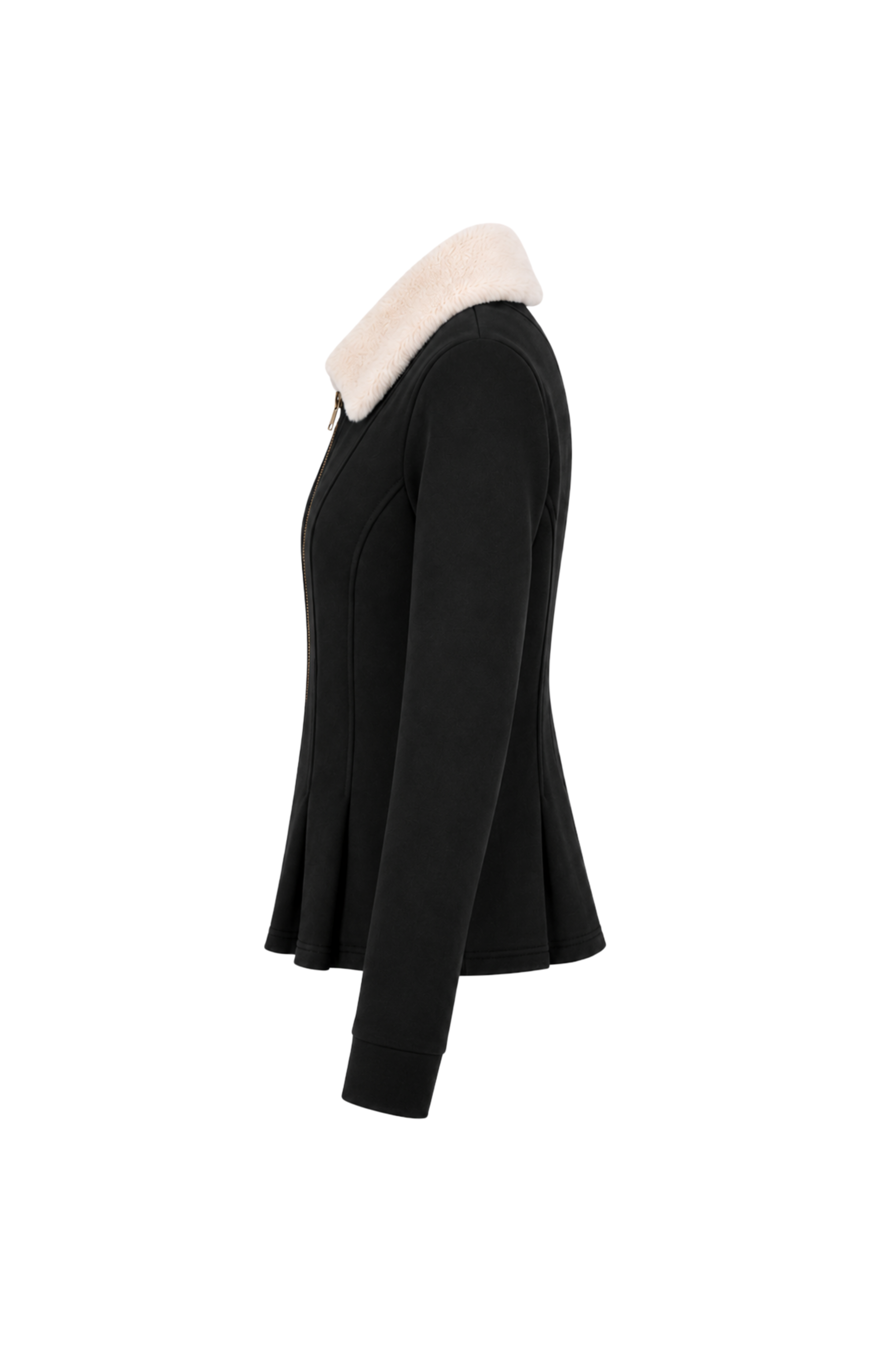 Veste péplum col fourrure amovible - Noir