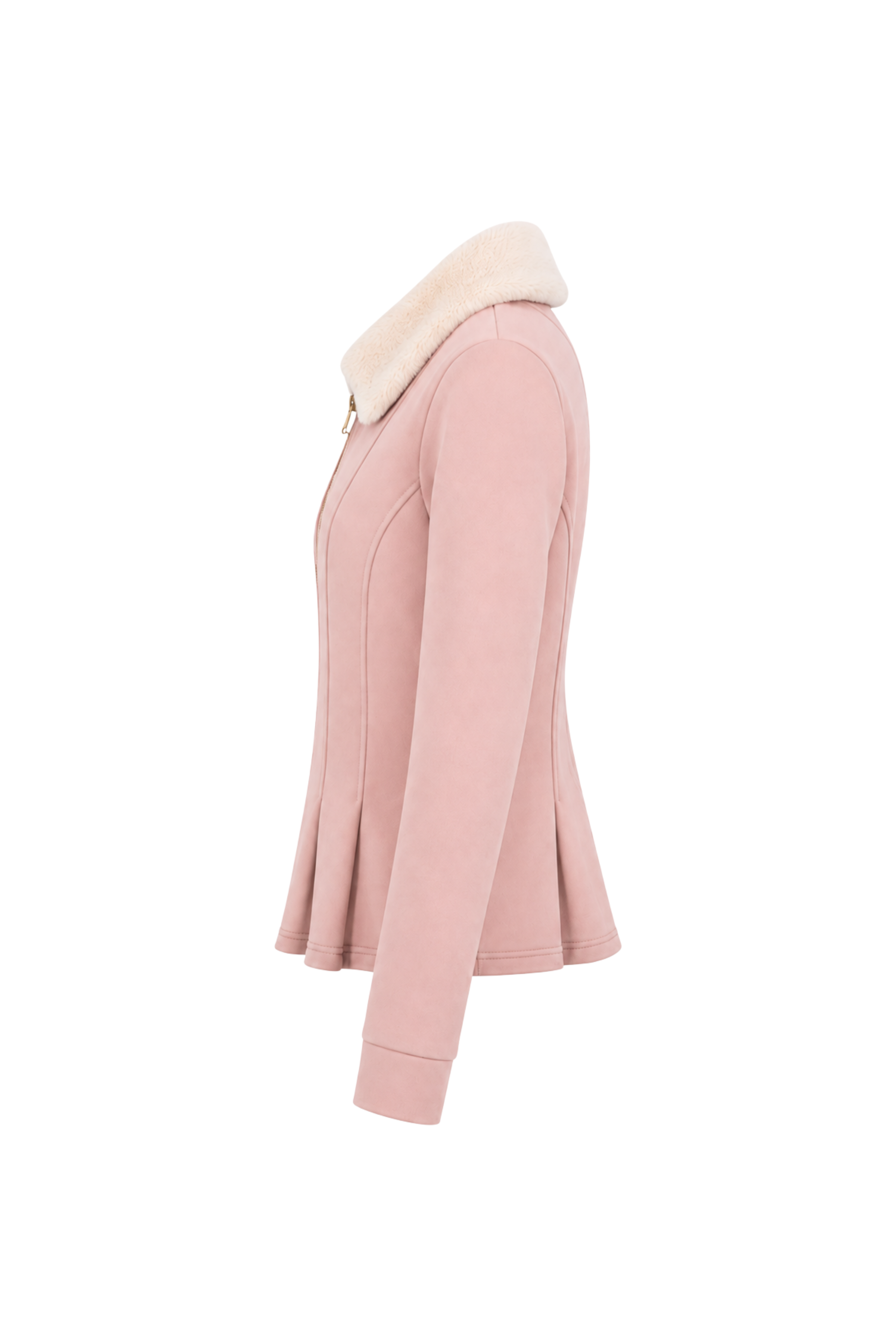 Veste péplum col fourrure amovible - Rose