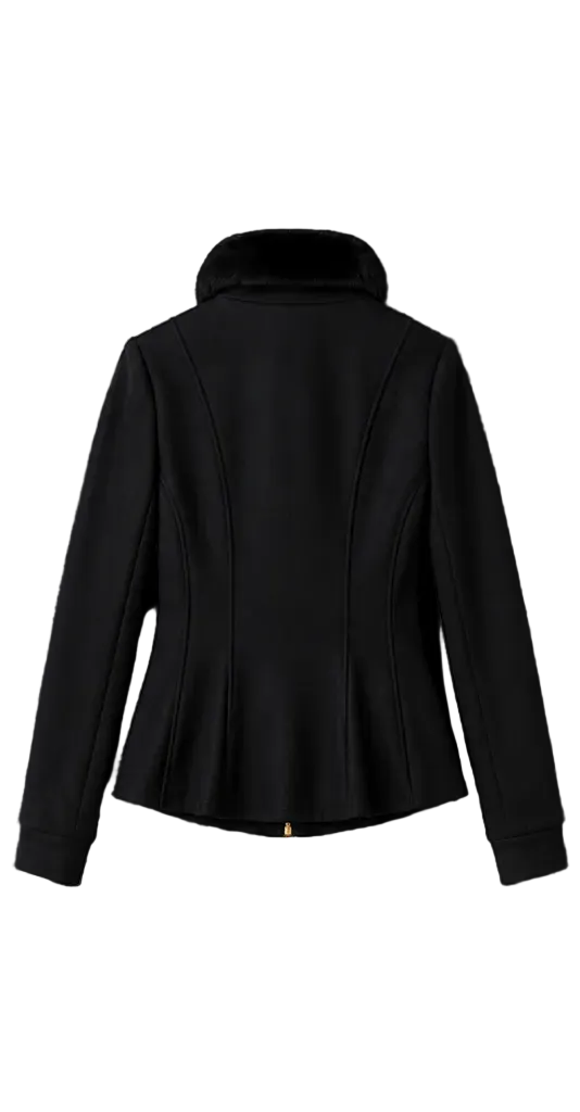 Veste péplum col fourrure amovible - Noir