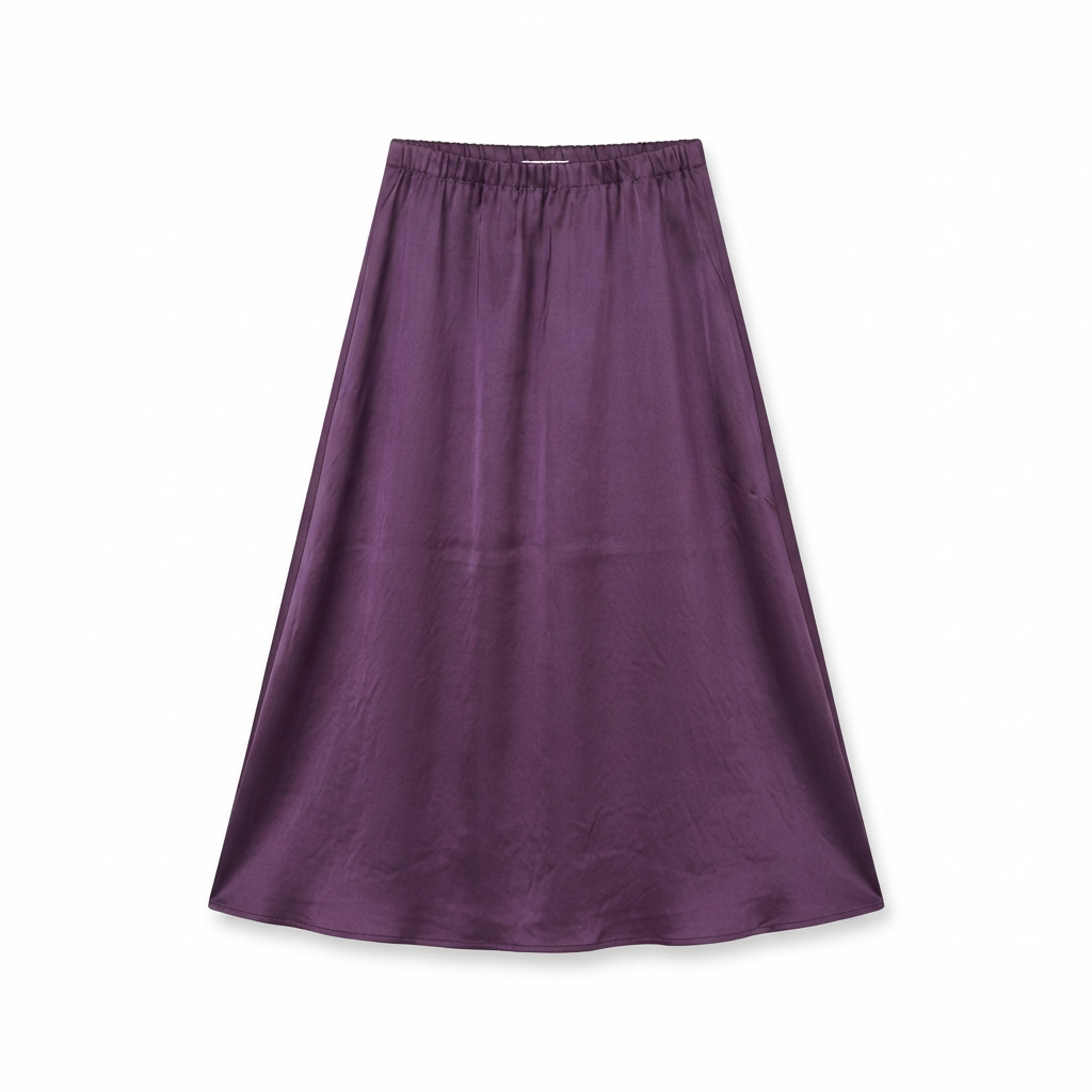 Satin long skirt - Aubergine