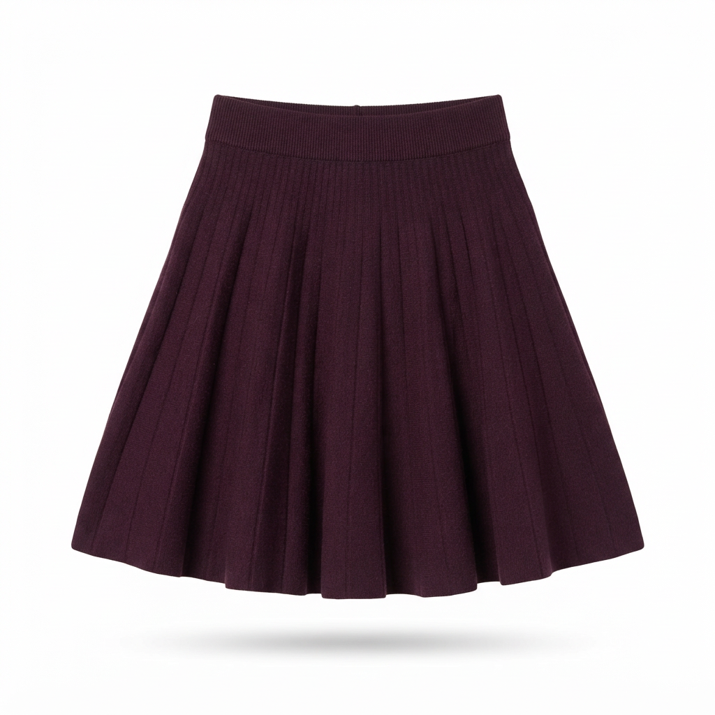 Jupe plissée en maille- Aubergine