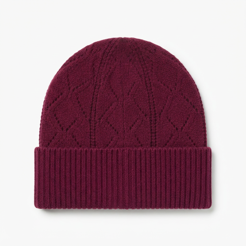 Tuque en maille pointelle- Aubergine
