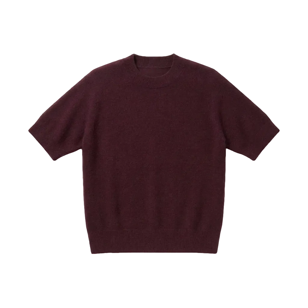 Short-sleeved crew neck sweater - Aubergine