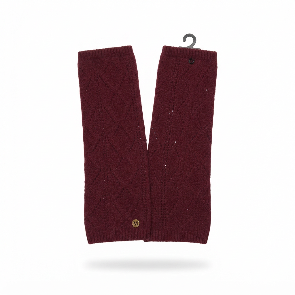 Pointelle knit fingerless gloves - Aubergine