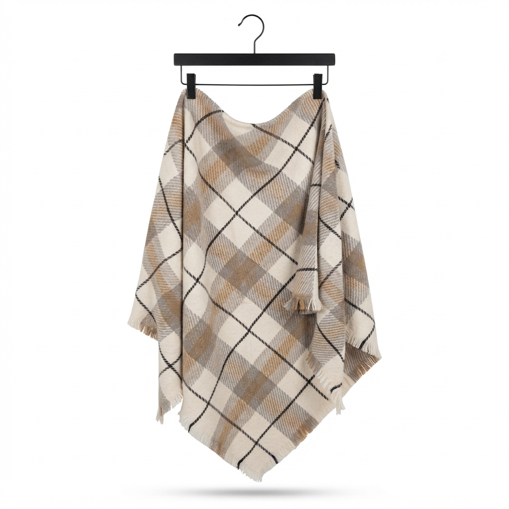 Large cream and camel checked scarf