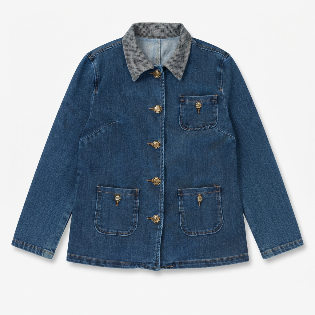 Veste en denim à col pied-de-poule