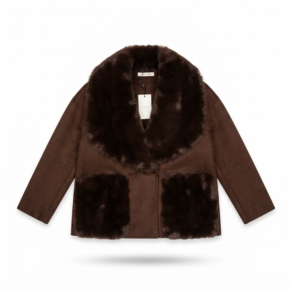 Manteau court à col et poches en fausse fourrure fait main -Coco